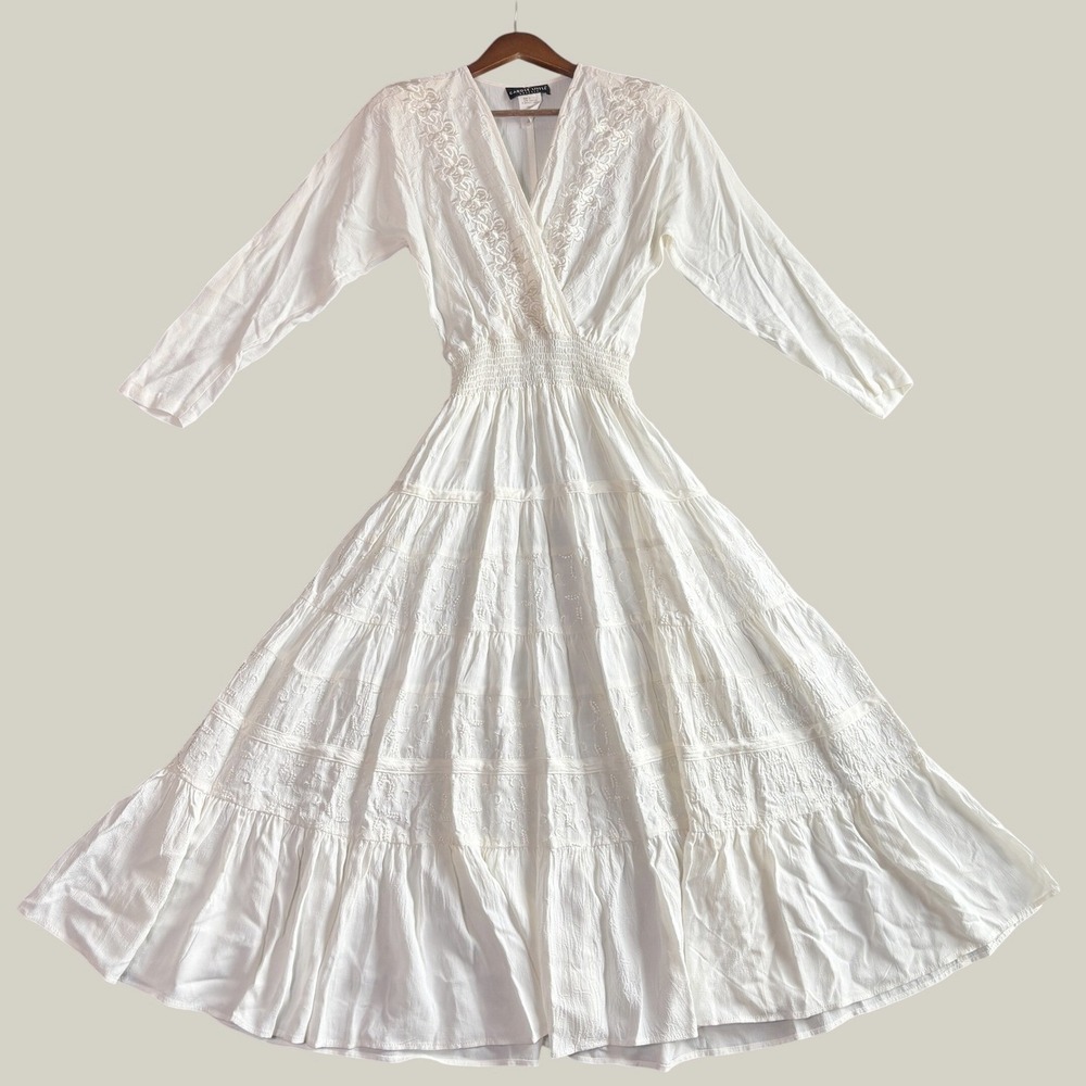 Carole Little Maxi Dress 8 Embroidered Boho Peasant Tiered Bridal Whimsi Chic